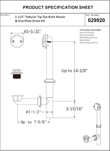 Miniatura 6 de Artiwell Kit de drenaje tubular de baño negro de 1-1/2 pulgadas con tapón de drenaje de baño accionado con la punta del pie, drenaje de bañera Negro