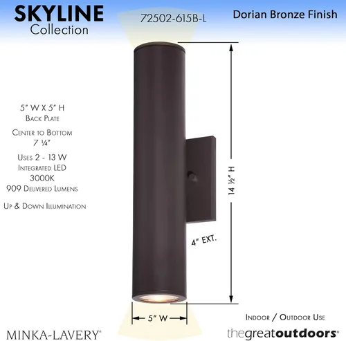 Miniatura 2 de Minka Lavery Lámpara de pared exterior 72502-615B-L Linterna de pared LED exterior, bronce Dorian Bronce