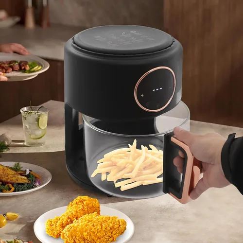 Miniatura 2 de Freidora de aire de 3.81 cuartos de galón de vidrio visible de 360° con pantalla digital, temperatura ajustable de 176F a 392F freidoras de aire