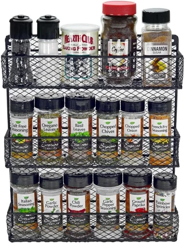 Miniatura 5 de Estante para especias de montaje en pared, estante organizador de almacenamiento de cocina de 3 niveles, diseño que ahorra espacio, incluye 2