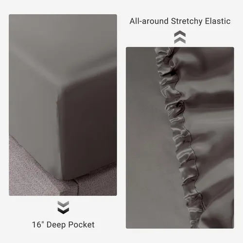 Miniatura 76 de THXSILK Juego de sábanas bajeras de 100% seda de morera, 3 piezas de seda 7A+, transpirable, suave, sábana bajera de 16 pulgadas de profundidad, 2
