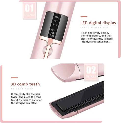 Miniatura 2 de Yinhing Alisador y rizador de pelo 2 en 1, carga USB inalámbrica, 3 temperaturas ajustables 165 185 205 con pantalla LED, para fino, medio corto