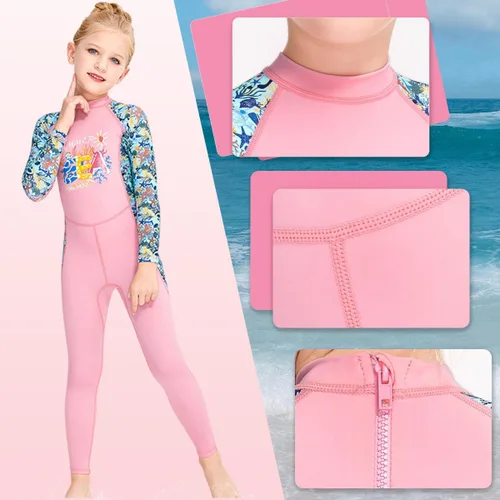 Miniatura 5 de Traje de baño de cuerpo completo de una pieza de manga larga para niños, traje de baño de protección solar para niños y niñas