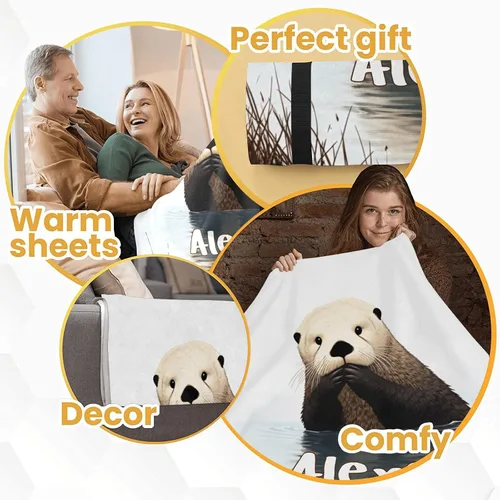 Miniatura 5 de Manta con diseño de animales de nutria linda con nombre para cama, sofá, manta de forro polar súper suave para regalo, para bebés, niños y adultos