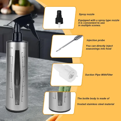 Miniatura 3 de Botella de spray para barbacoa e inyector de marinada para ahumado, botella pulverizadora de grado alimenticio 3 en 1 mejorada para ahumador