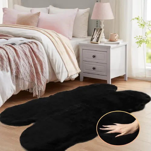 Miniatura 3 de ORINOVA Alfombra de Piel Sintética de Conejo Alfombras de Área Afelpadas Lavables a Máquina Negro 4x6 Alfombra de Área Shag para Dormitorio Alfombra