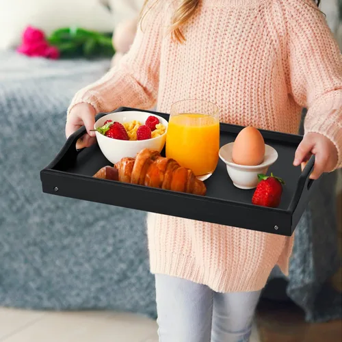 Miniatura 4 de Mayyol Bandeja de Desayuno para Comer en la Cama - Mesa de Comida Elevada con Altura Ajustable - Bandeja de Servir de Bambú para Regazo/Sofá