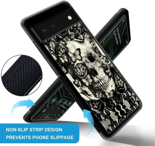 Miniatura 2 de ZHEGAILIAN Funda compatible con Google Pixel 7, diseño de esqueleto de encaje gótico victoriano, diseño de esqueleto de silicona suave, TPU
