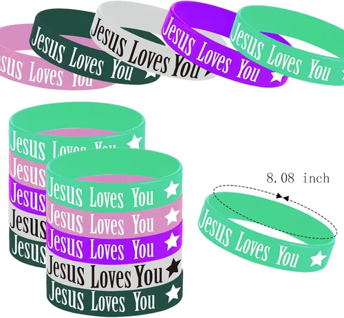 Miniatura 2 de Oringaga 36 pulseras de goma Jesús te ama, cristiano religioso Jesús te ama, suministros de fiesta, decoraciones, regalos, premio, bolsa de regalo