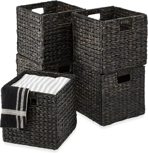 Best Choice Products Paquete de 5 cestas de almacenamiento cúbicas de 10.5x10.5 pulgadas, organizadores multipropósito plegables de jacinto de agua,