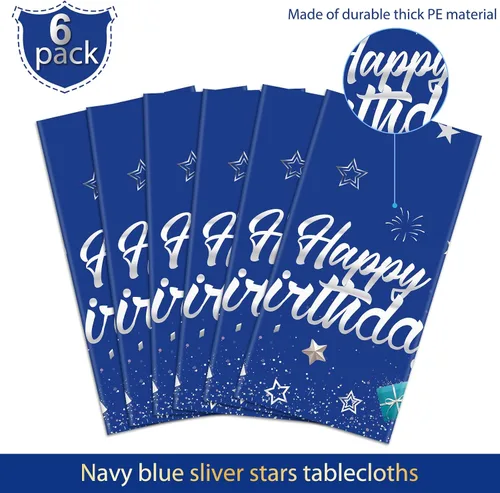 Miniatura 2 de Tegeme Suministros de Fiesta Azul Marino Manteles de Feliz Cumpleaños con Estrellas Confeti Estrellado Cubiertas de Mesa para Niños Niñas Baby Azul