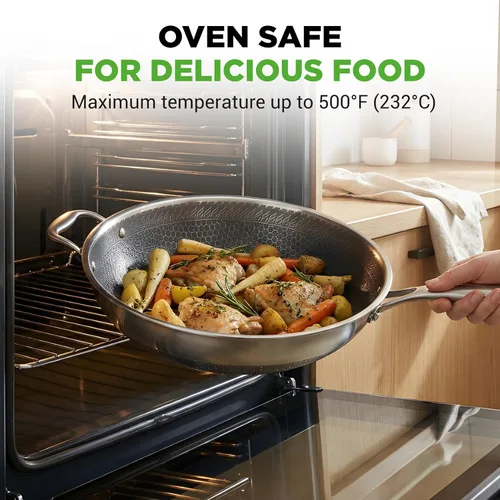 Miniatura 4 de NutriChef Wok de acero inoxidable de 12" - Listo para inducción, tecnología antiadherente de triple capa, patrón texturizado de panal de fuego