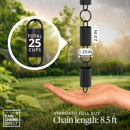 Miniatura 3 de Rain Chains Direct - Cadena de lluvia de eslabones de canal - 8.5 pies - Aluminio duradero con recubrimiento en polvo negro - Cadenas de lluvia