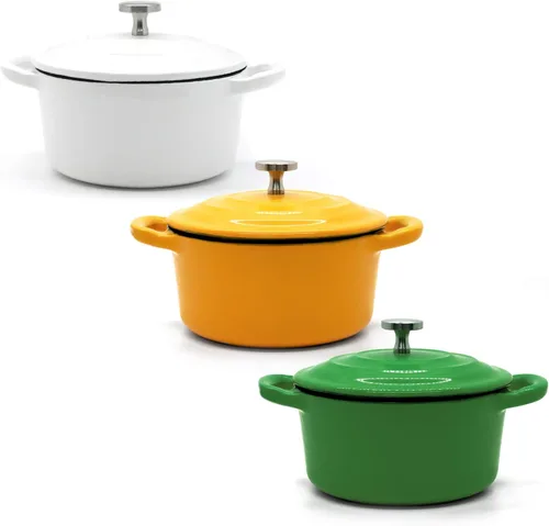 Miniatura 11 de RJ Legend Horno holandés de hierro fundido pre-sazonado de 8.5 onzas con asa, esmaltado, azul, verde y blanco (juego de 3)