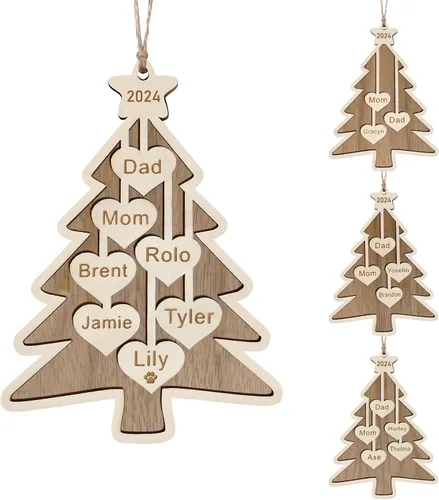 Miniatura 13 de Adornos de Navidad personalizados 2025 con nombres, adornos de madera personalizados de Navidad, adornos de pata personalizados, regalos