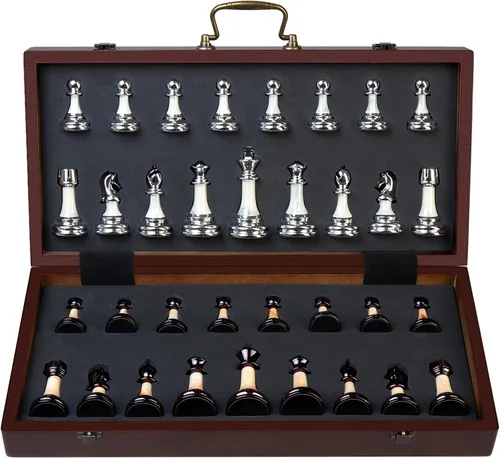 Miniatura 2 de Juego de ajedrez de lujo de 16.5 pulgadas, tablero de ajedrez plegable grande de madera con asa, piezas de ajedrez acrílicas con peso - Rey de 3.5