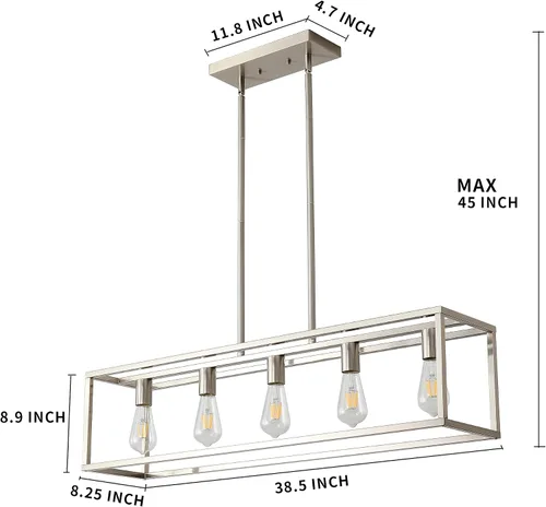Miniatura 6 de 5 luces de isla de iluminación de níquel cepillado para comedor, lámpara colgante de granja moderna isla de cocina, iluminación lineal de granja