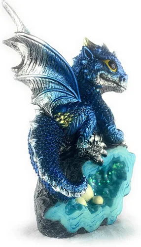 Miniatura 2 de Ain't It Nice Estatua de Dragón Medieval Dragón Bebé con Nido de Huevo de Cristal Figura Decorativa Geoda Cueva de Cristal Brillante Figura