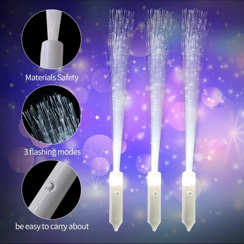 Miniatura 2 de 32 varitas luminosas para niños, de fibra óptica blanca con luz LED, 3 modos de luz intermitente para despedida de soltera, Navidad