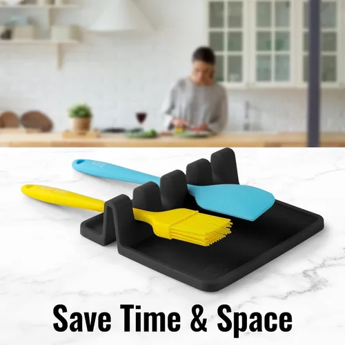 Miniatura 6 de Zulay - Soporte de silicona con bandeja antigoteo para múltiples utensilios de cocina, reposacucharas resistente al calor y sin BPA, para cucharas