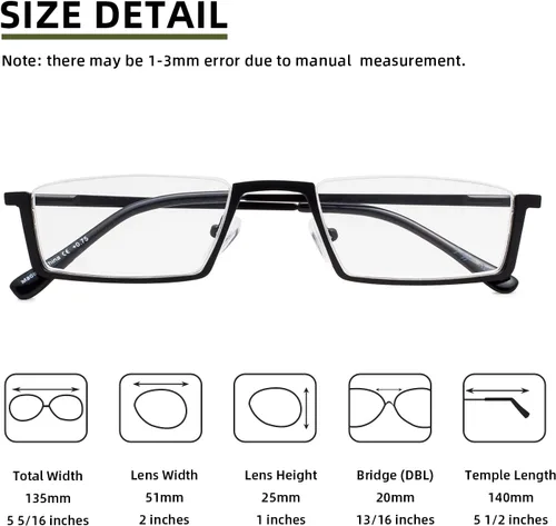 Miniatura 3 de Paquete de 3 lentes de lectura con marco de metal de media montura para mujeres y hombres
