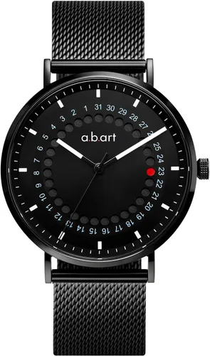 a.b.art Reloj de cuarzo para hombre, movimiento Ronda con piezas suizas, cristal de zafiro, correa de malla milanesa, diseño ultrafino, esfera negra