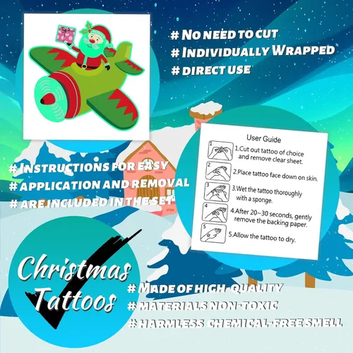 Miniatura 7 de winthrop 120 tatuajes temporales luminosos de Navidad para niños, que brillan en la oscuridad envueltos individualmente, tatuajes de seguridad