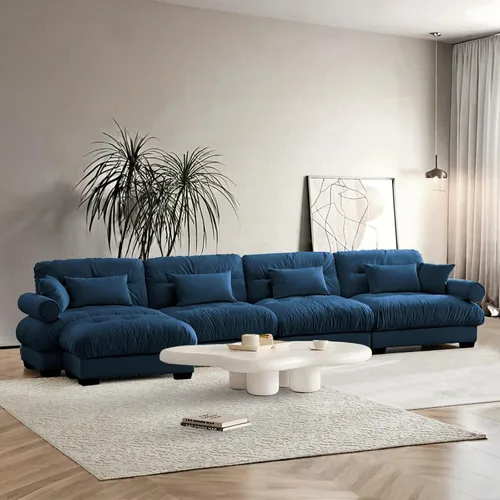 Miniatura 78 de SoarFlash Moderno sofá reclinable de terciopelo para sala de estar, sofá biplaza para apartamento, sofá de almacenamiento con marco de madera Azul