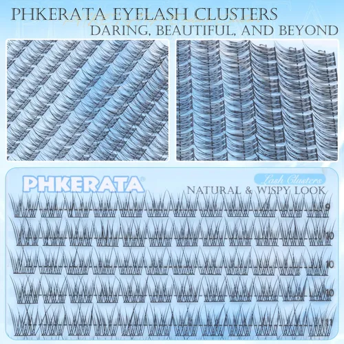 Miniatura 6 de PHKERATA Extensiones de pestañas naturales en racimo, 120 unidades, pestañas individuales, curvaturas C, 0.354-0.472 in, racimos de pestañas