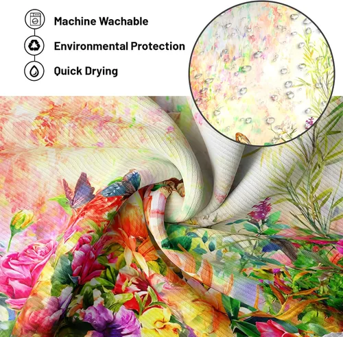 Miniatura 5 de Cortina de ducha floral para primavera y verano, flores silvestres, flores y mariposas, decoración de baño, tela impermeable con ganchos, 70