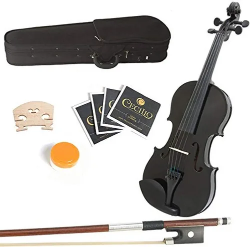 Miniatura 11 de Mendini by Cecilio Juego de viola de madera maciza de 14 pulgadas para principiantes, kit de viola acústica tallada a mano con estuche rígido, arco