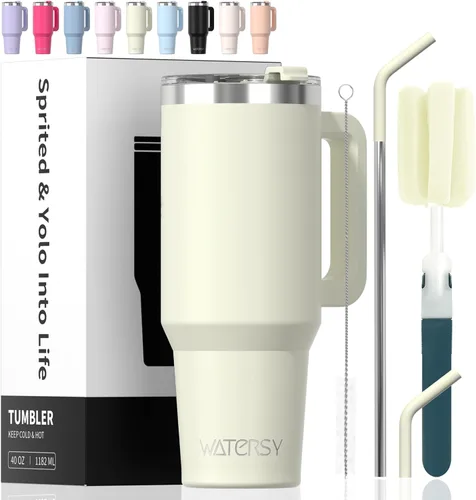Miniatura 17 de Vaso de 20 oz con asa, vaso con tapa y pajita, vaso de doble pared con aislamiento de acero inoxidable para viajes (frío durante 34 horas), botella