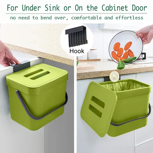 Miniatura 2 de LALASTAR Cubo de basura colgante de 1.8 galones, verde, plástico, contenedor de compostaje sellado para cocina interior, pequeño bote de basura