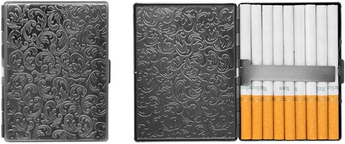 Juego de 2 cajas de cigarrillos ultra compactas de los años 100 chapadas en metal y caja de almacenamiento (Gunmetal Victorian)
