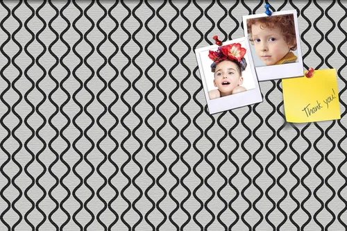Miniatura 12 de PinPix Tablero de anuncios de corcho de 13 x 13 pulgadas. Este tablero decorativo enmarcado viene con diseño de ondas en blanco y negro y un marco