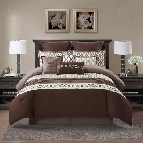 Miniatura 14 de Grand Avenue Juego de edredón negro tamaño King, 10 piezas, edredones y juegos de ropa de cama jacquard, falda de cama a juego, almohadas y fundas