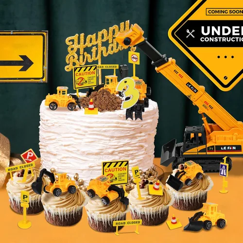 Miniatura 5 de RAYNAG Juego de 16 Piezas de Vehículos para Decoración de Pastel de Construcción, Decoración de Pastel de Construcción, Suministros para Fiesta