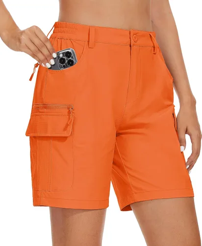MAGCOMSEN Pantalones cortos tipo cargo de senderismo para mujer de 7 pulgadas con 6 bolsillos, cintura alta, pantalones cortos de verano ligeros de