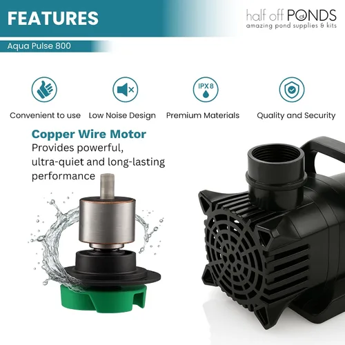 Miniatura 3 de HALF OFF PONDS - Bomba de agua sumergible, bomba de estanque de 800 GPH con cable de alimentación de 33 pies y altura máxima de 13 pies, bomba ultra