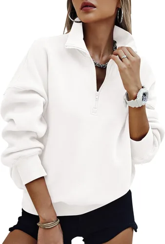 Miniatura 18 de PRETTYGARDEN Sudaderas de gran tamaño con media cremallera para mujer, sudaderas con capucha de forro polar 2025 de manga larga a la moda, tops