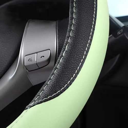 Miniatura 4 de Funda de cuero para volante de auto, protector antideslizante para volante de auto de cuero de microfibra transpirable, ajuste universal