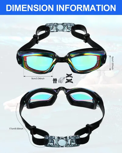 Miniatura 4 de Flutesan Paquete de 6 gafas de natación sin fugas, gafas de protección completa para hombres, mujeres, jóvenes, protección UV, a prueba de niebla