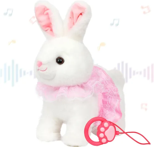 Hopearl Hopping Bunny - Juguete electrónico interactivo de conejo con correa de control remoto para mascotas, repite lo que dijiste, regalos para
