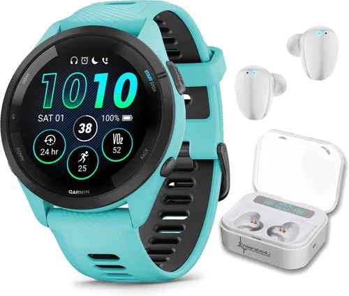 Miniatura 10 de Garmin Forerunner 265 Music GPS Reloj inteligente para correr de 46 mm, Aqua con pantalla táctil AMOLED de 1.3 pulgadas y auriculares negros