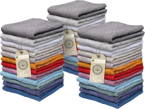 Miniatura 8 de Living Fashions Paquete de 12 paños de lavado 100% algodón hilado en anillo extra suave, tamaño 13 x 13 pulgadas, suaves y absorbentes, lavables a