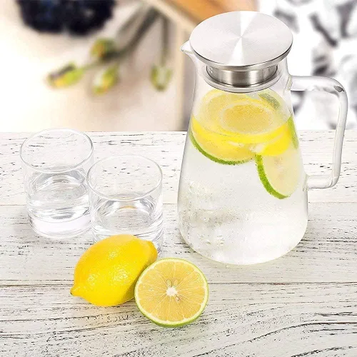 Miniatura 3 de Jarra de vidrio de borosilicato con tapa, 1.8L/60 onzas, resistente al calor, jarra de agua con asa para refrigerador, jarra grande de té helado
