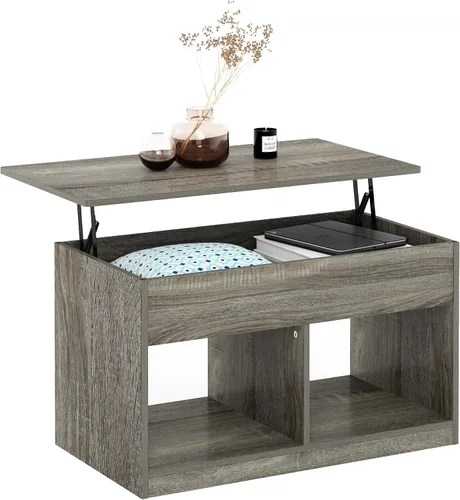 Miniatura 9 de Furinno Jensen - Mesa auxiliar elevable para sala de estar con compartimento oculto, estilo americano
