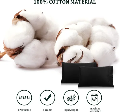 Miniatura 2 de PiccoCasa Fundas de almohada negras tamaño Queen, fundas de almohada suaves de 100% algodón con cierre de sobre, 20 x 30 pulgadas, fundas