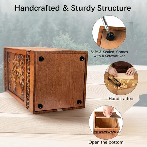 Miniatura 3 de Urnas de madera hechas a mano para cenizas humanas, adultos, machos y mujeres, 250 libras, grabadas con mariposa, caja de urna de cremación