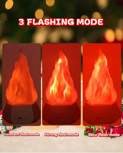 Miniatura 5 de Lámpara de fuego falsa, luz nocturna de viaje recargable 3D con iluminación acogedora, velas LED falsas de chimenea de 3 modos para decoración